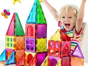 Toys for 3 4 5 6 7 8+Year Old Boys Girls Colorful Magnetic Tiles for Kids Ages 4-8 Upgrade STEM Educational Creativity Stacking Magnetic Building Blocks Set for Toddlers Child Ages 3-5 Birthday Gifts