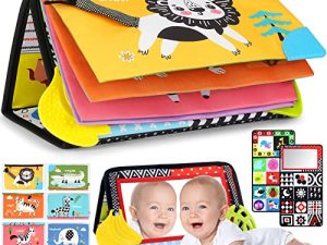 Tummy Time Mirror Baby Toys with Cloth Book and Teethers