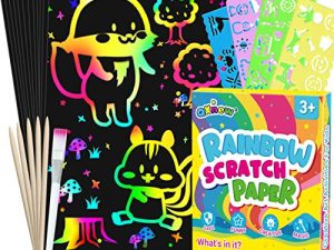 QXNEW Scratch Paper Art Gifts: Rainbow Scratch Off Art-Craft Supplies Kits Pad for 3 4 5 6 7 8 Year Old Boys Girls Toys for Birthday Christmas Halloween Thanksgiving Party Favors Fun Games