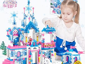 Uniwee Girls Castle STEM Building Toys Frozen Dream Pink Princess 8-in-1 Castle Carriage Sets for Girls 6-12 | Ice Snow Building Blocks Creative Toys Christmas Birthday Gift Aged 6 7 8 9 10 12 Years