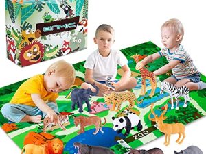 GINMIC Safari Animal Figurines Toys with Activity Play Mat