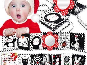 Black White Baby Soft Book - High Contrast Sensory Cloth Book Toy Infant Tummy Time Mirror Toys Folding Crinkle Book Baby Toy Newborn Toy for 0-12 Months Boys Girls Easter Christmas Birthday Baby Gift