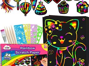 ZMLM Scratch Paper Art-Craft Girl Christmas: Rainbow Scratch Magic Drawing Set Paper Pad Board Supply Kit Girl Project Activity for 3-12 Age Kid Toy Holiday|Party |Birthday|Children's Easter Day Gift