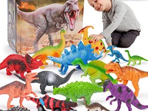 Tsomtto 20 PCS Dinosaur Toys for Kids 3-5 5-7 with Metal Storage Box Jurassic Dinosaur Figures Pull Back Car Toys for 2 3 4 Year Old Boy Girl Toddler Toys Age 2-4 Dino Book Party Favors 4-8